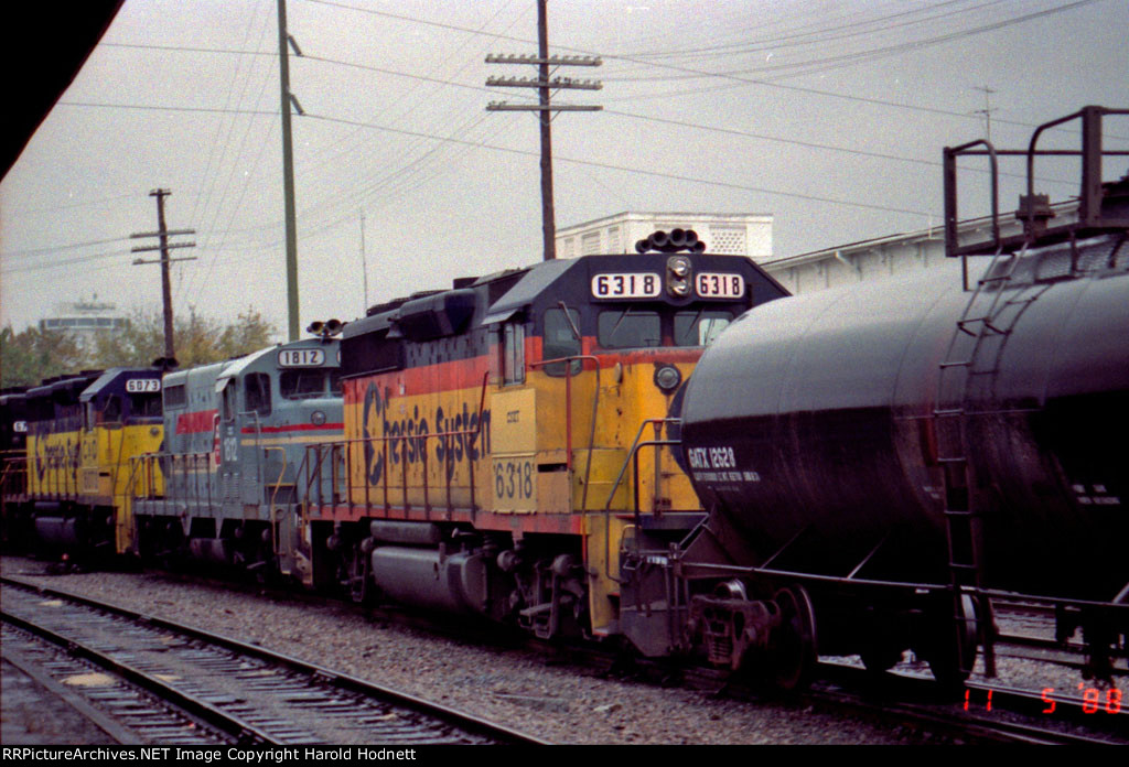 CSX 6318 is one of four units shoving a train in the yard